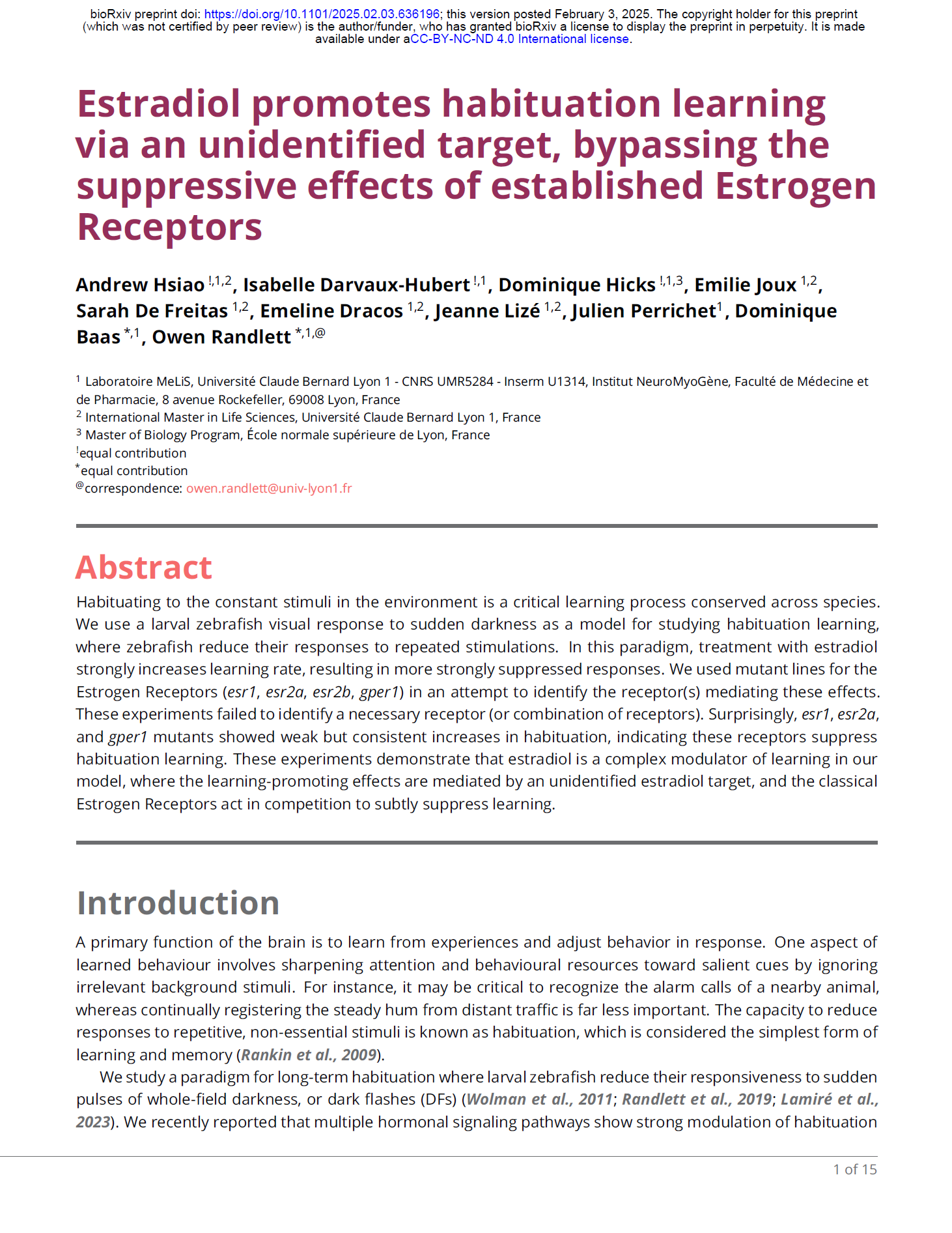 Andrew’s, Isabelle’s, and Dominique’s estradiol preprint posted